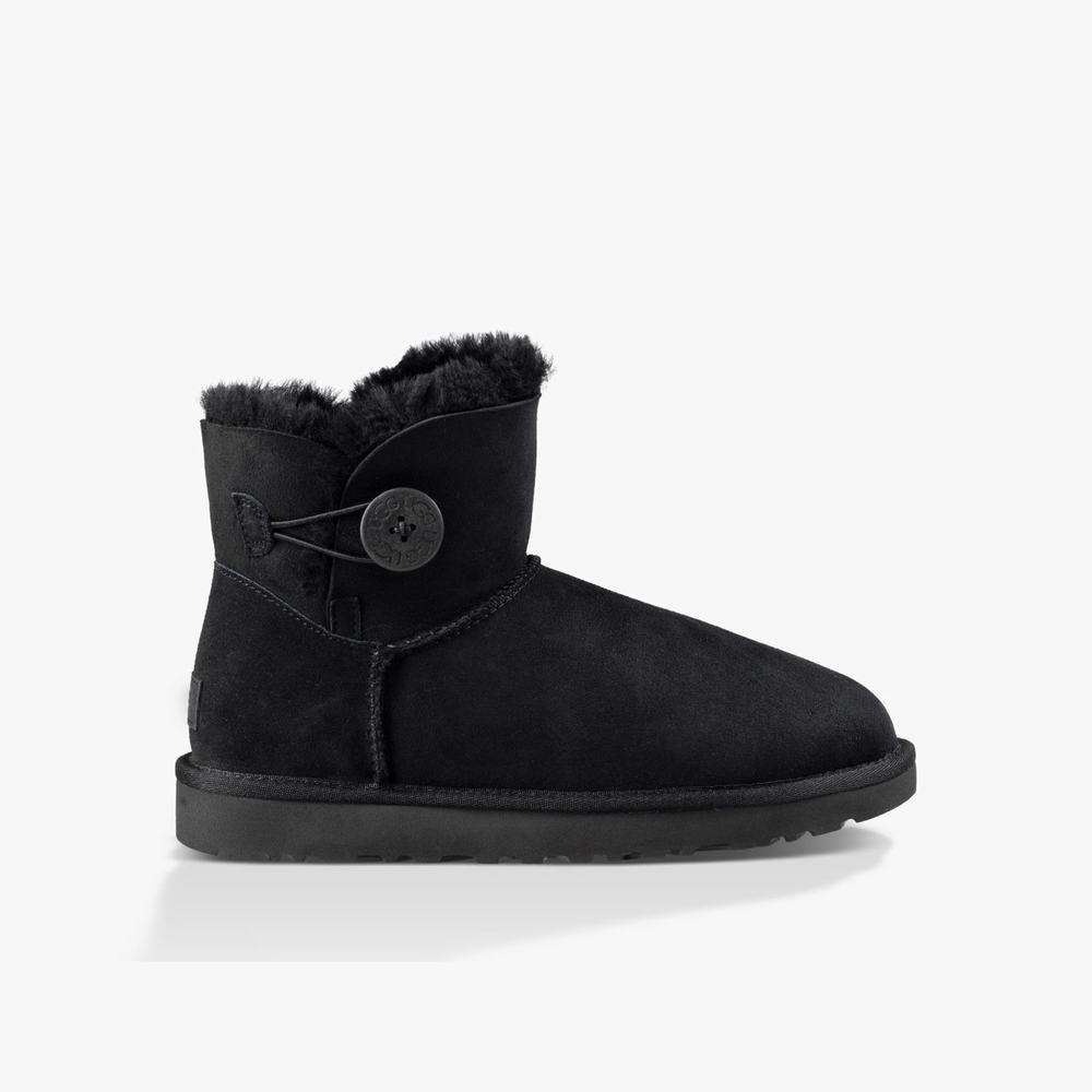 Bottes Classic UGG Mini Bailey Button II Femme Noir Soldes 762HWVTK